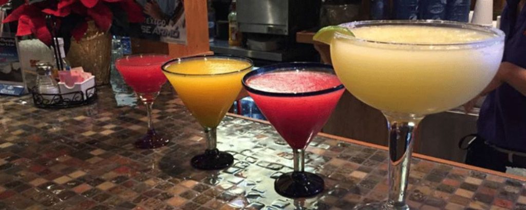 Three types of margeritas at the bar in Tequilaville located in Ohio.