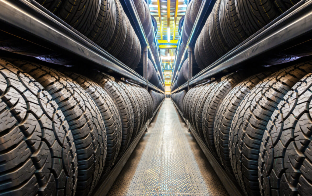 Car tires on display.