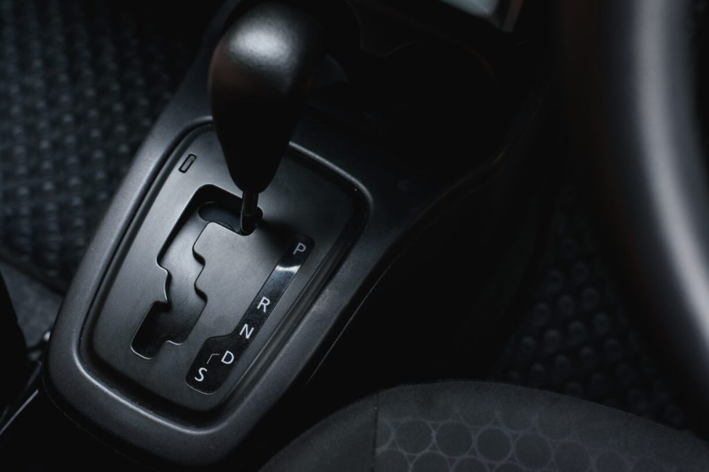 Up-close photo of a vehicle transmission PRNDL.