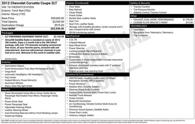 2012 Chevrolet Corvette w/2LT