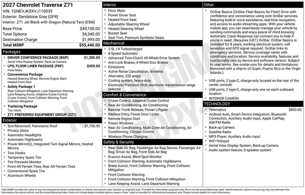 2027 Chevrolet Traverse Z71
