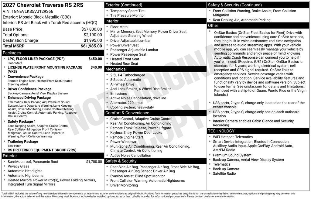 2027 Chevrolet Traverse RS