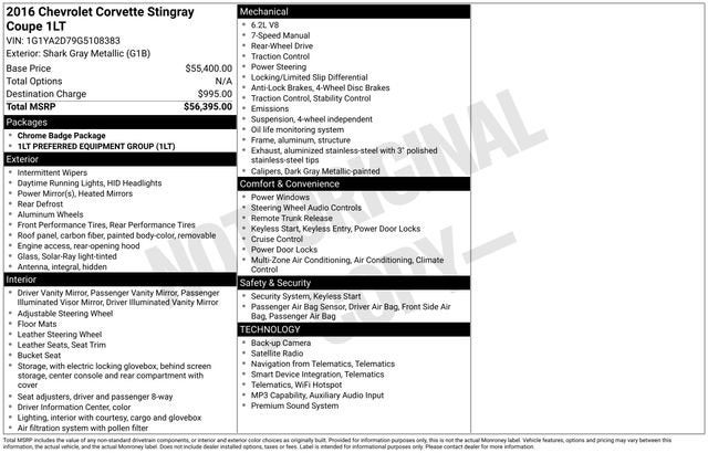 2016 Chevrolet Corvette Stingray 1LT