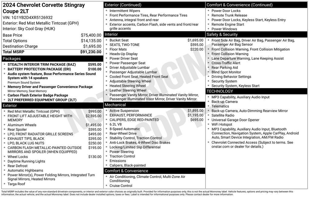 2024 Chevrolet Corvette Stingray 2LT