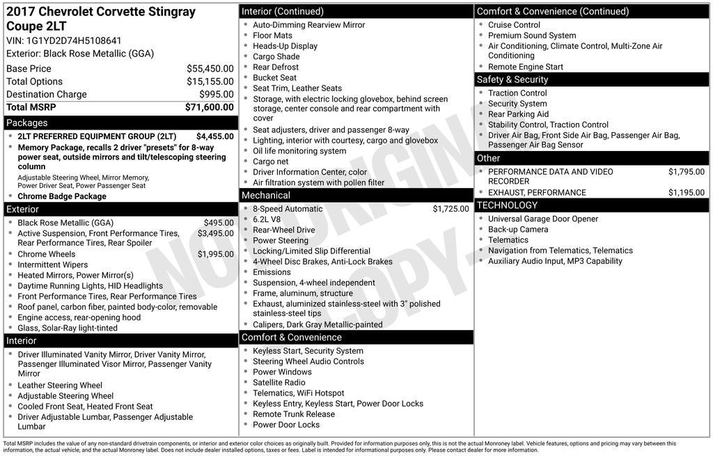 2017 Chevrolet Corvette Stingray 2LT