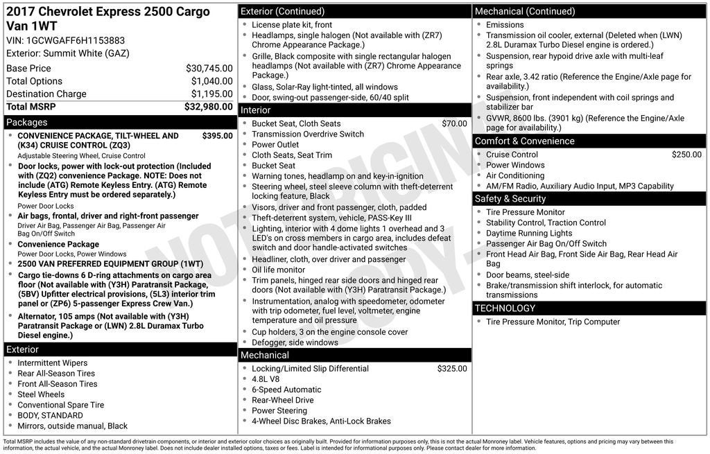 2017 Chevrolet Express Cargo 2500 Base