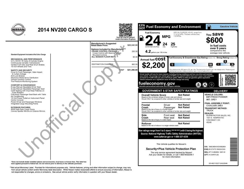 2014 Nissan NV200 S